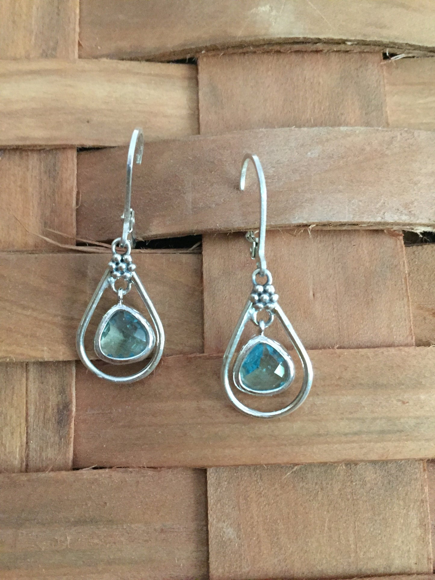 Sterling Silver Chandelier Earrings with Blue Quartz Charm