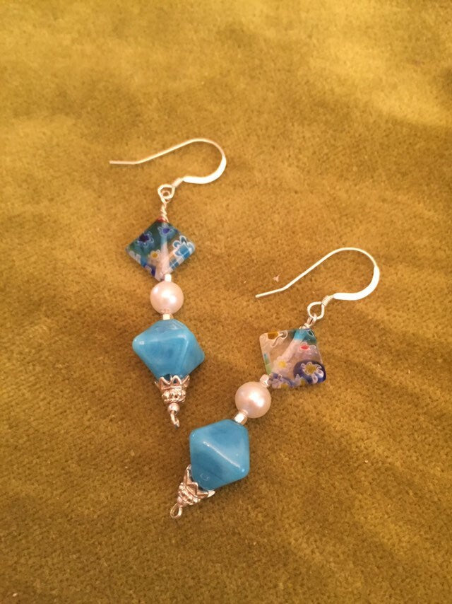 Sterling Silver, Millefiori Dangle Earrings