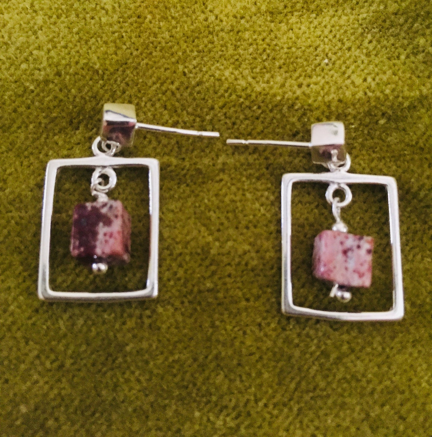 Sterling Silver Frame with Jasper Cube Dangles and S/S Cube Posts