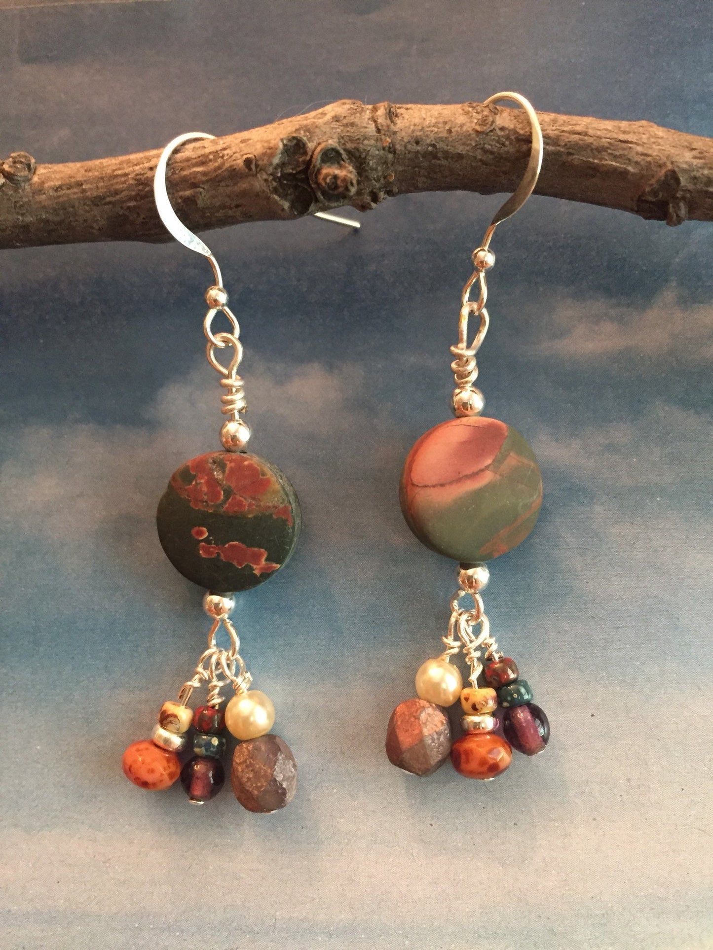 Sterling Silver Jasper Coin Dangle Earrings