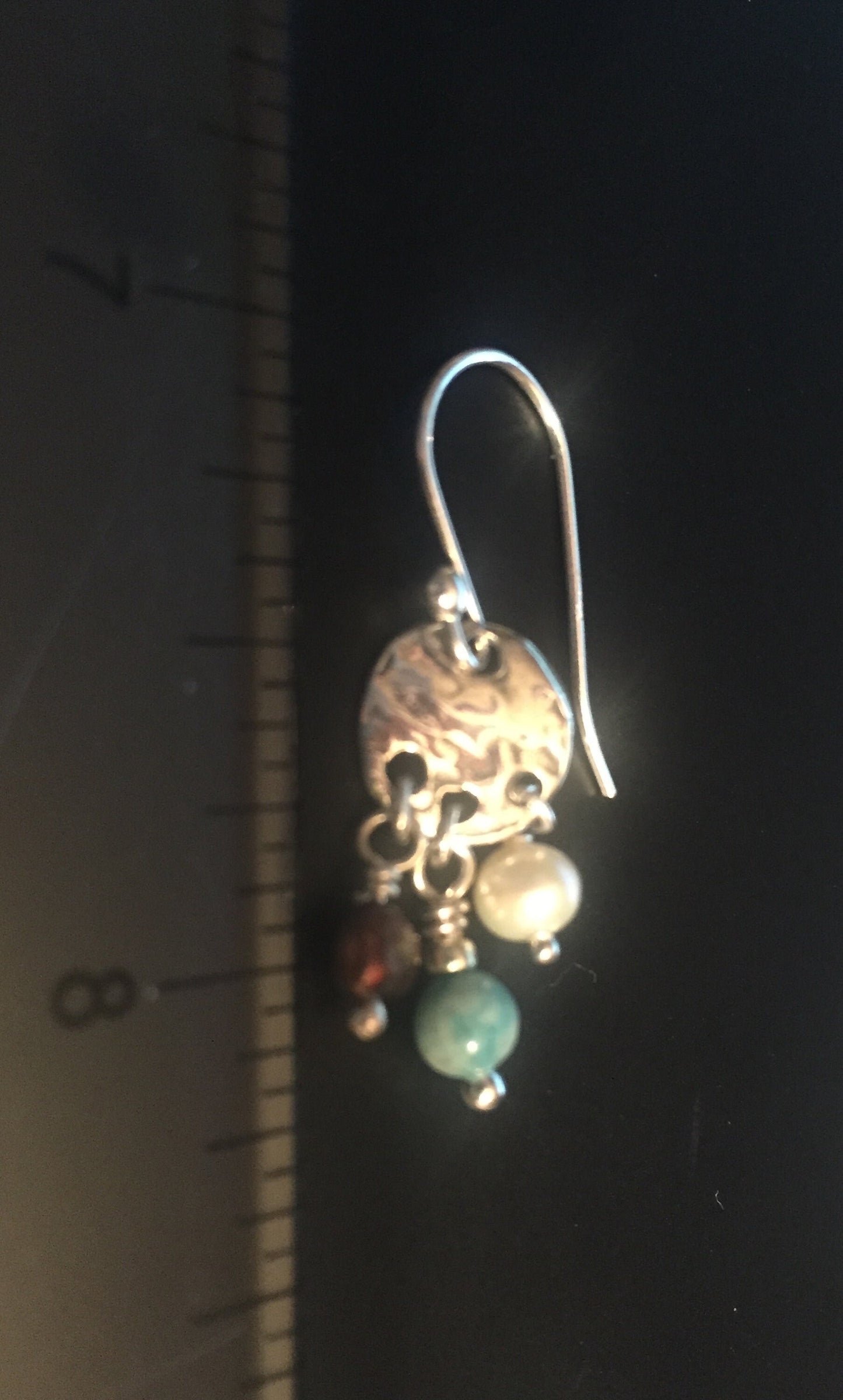 Sterling Silver Hammered Discs with Tiny Bead Dangles