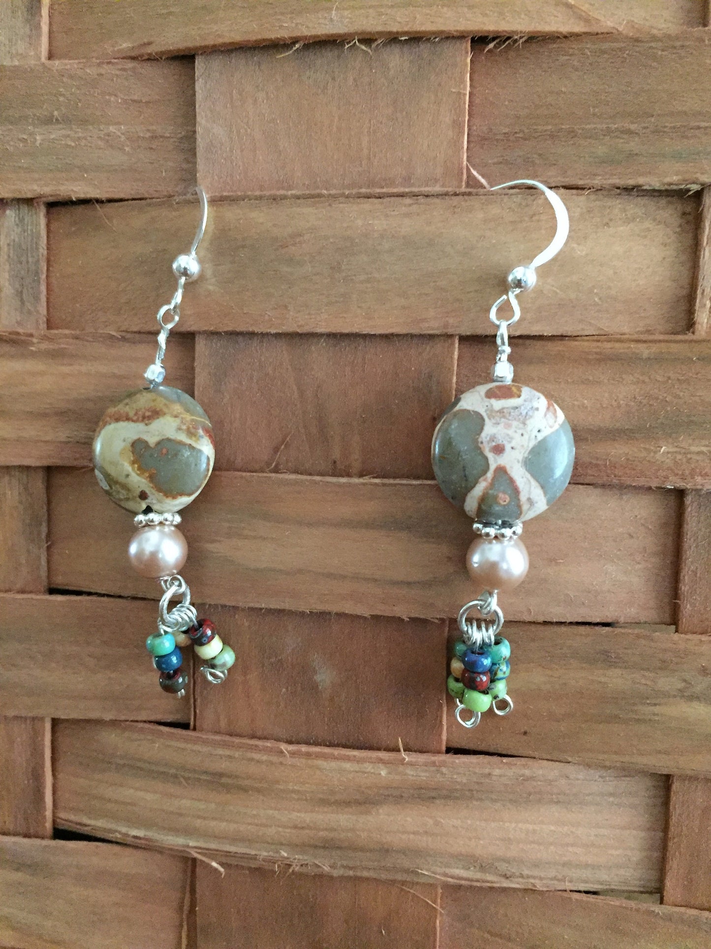 Sterling Silver Safari Jasper Coin Earrings with dangles