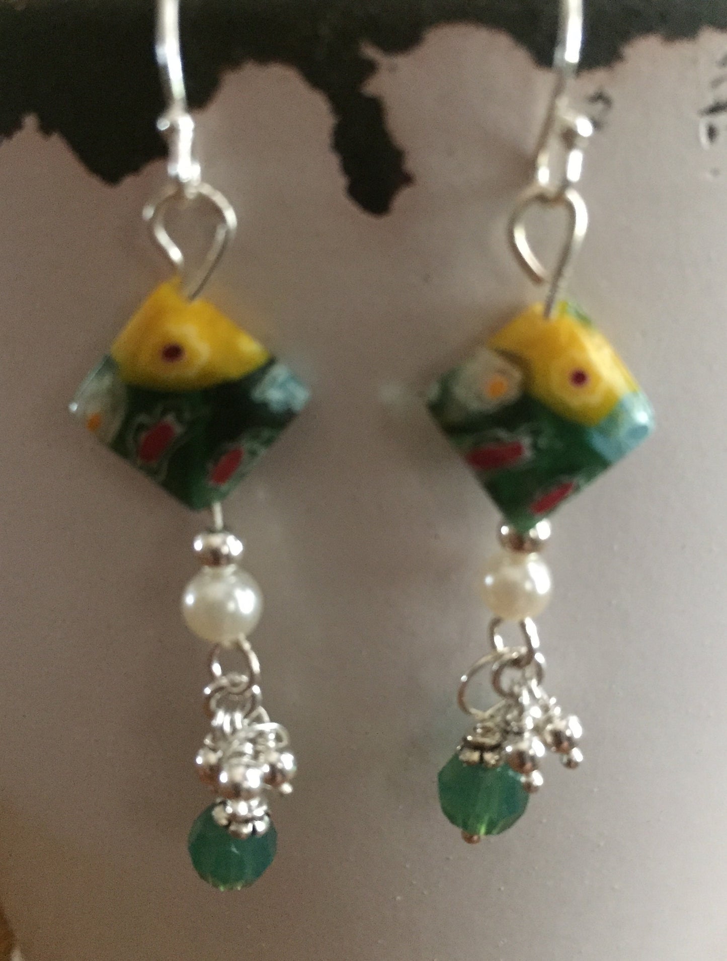 Sterling Silver, Millefiori, Pearl Beads Swarovski Crystals and Tiny S/S Bead Dangles