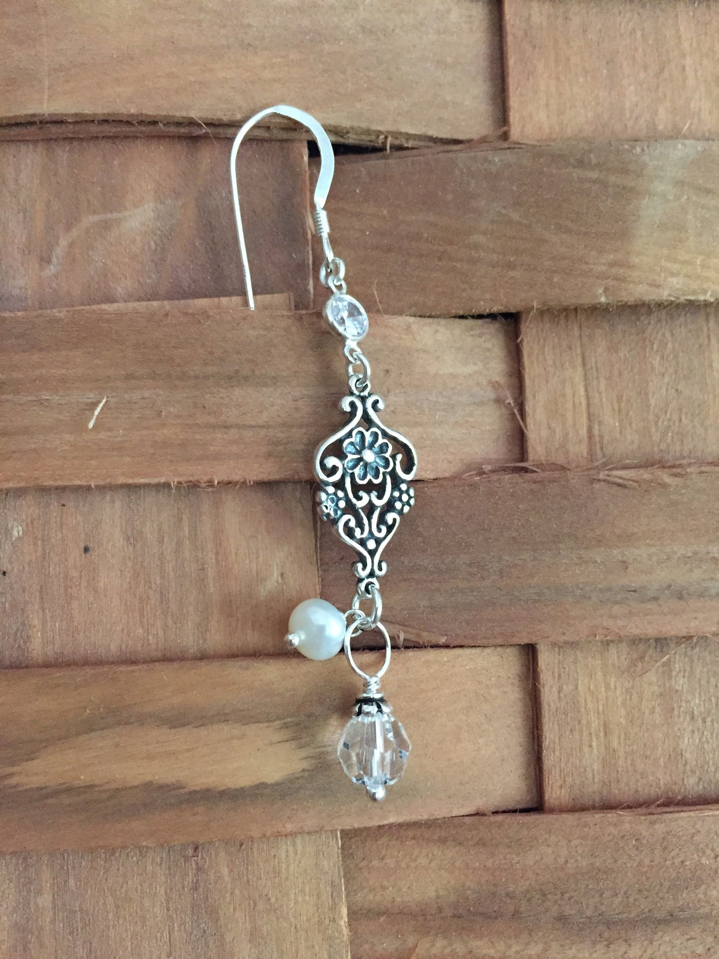 Sterling Silver Delicate Vintage Scroll Style Dangle Earrings