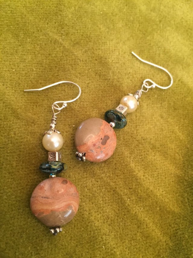 Sterling Silver, Jasper and Czech Glass Dangle Earrings