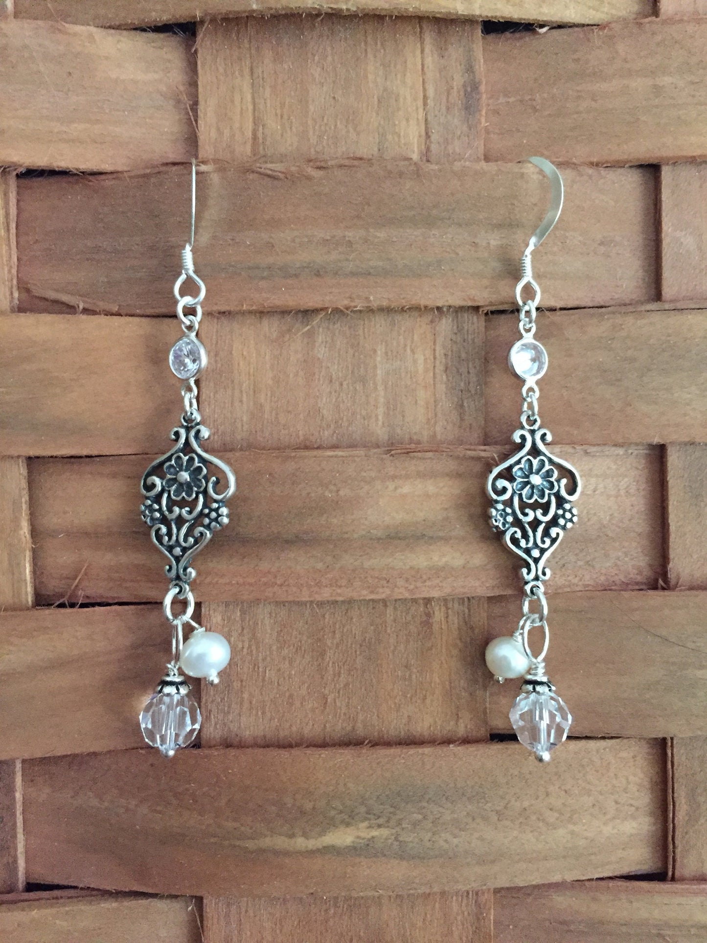 Sterling Silver Delicate Vintage Scroll Style Dangle Earrings