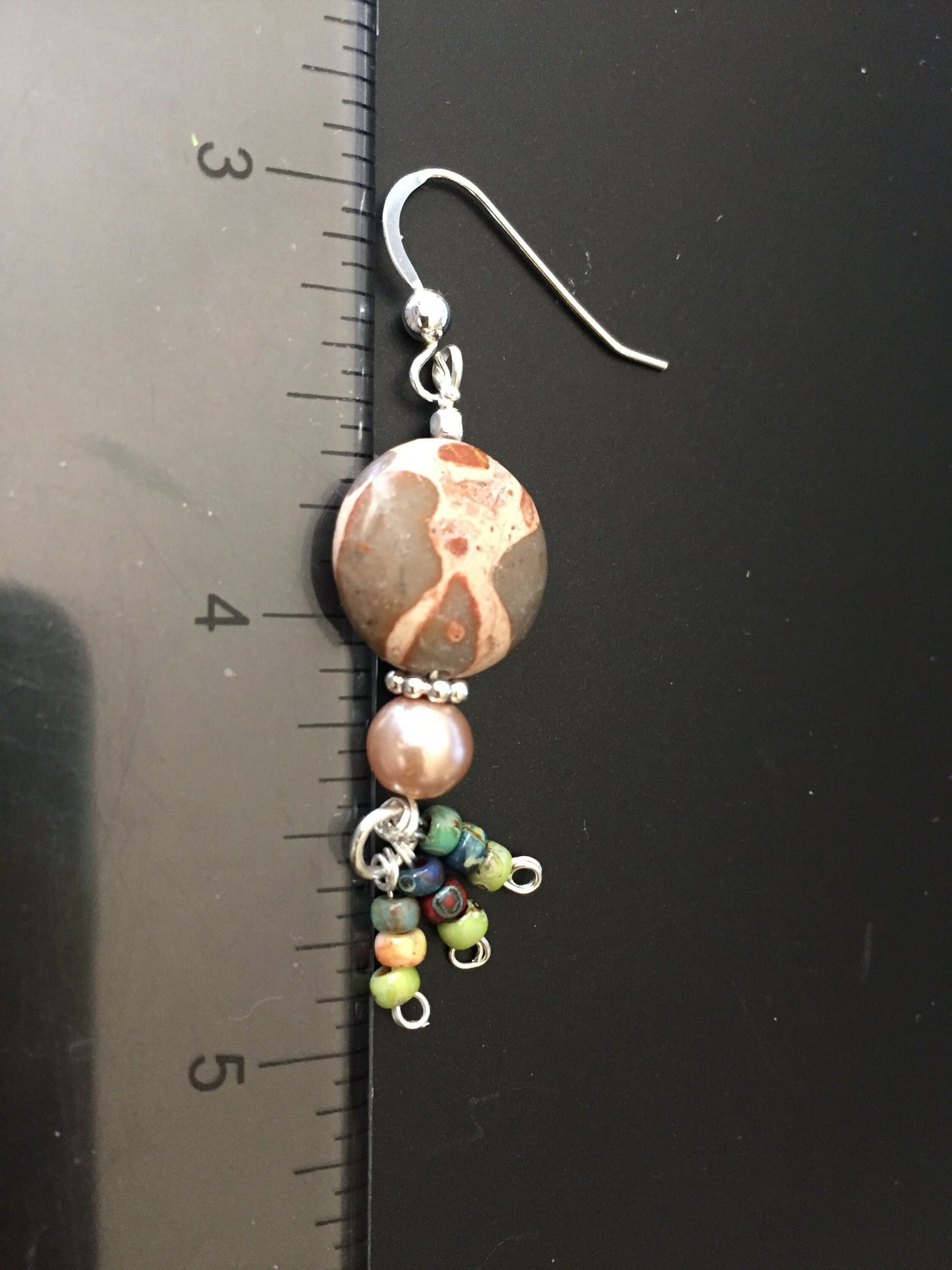 Sterling Silver Safari Jasper Coin Earrings with dangles