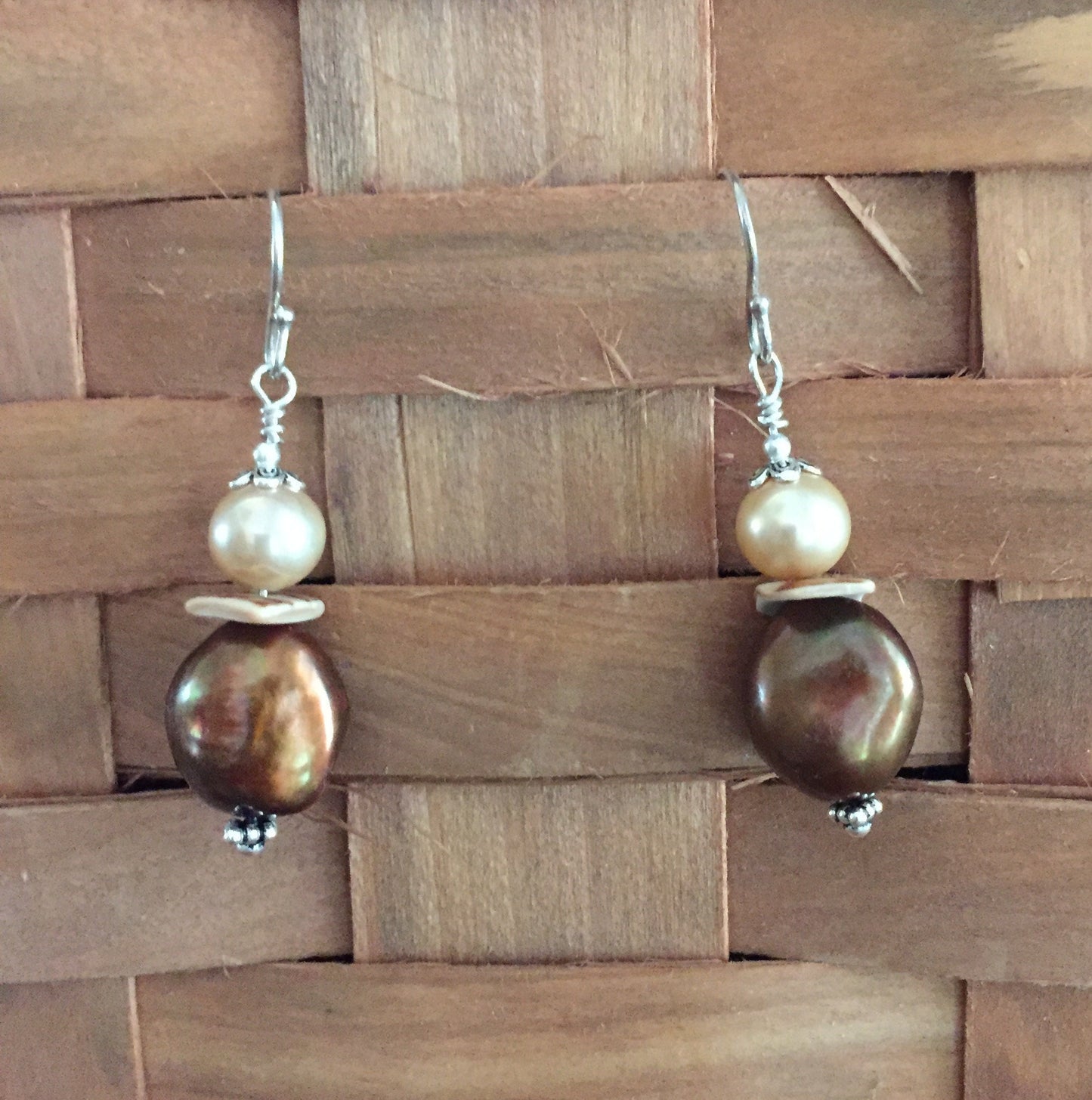Organic Style Pearl Bead and Sterling Silver Earrings