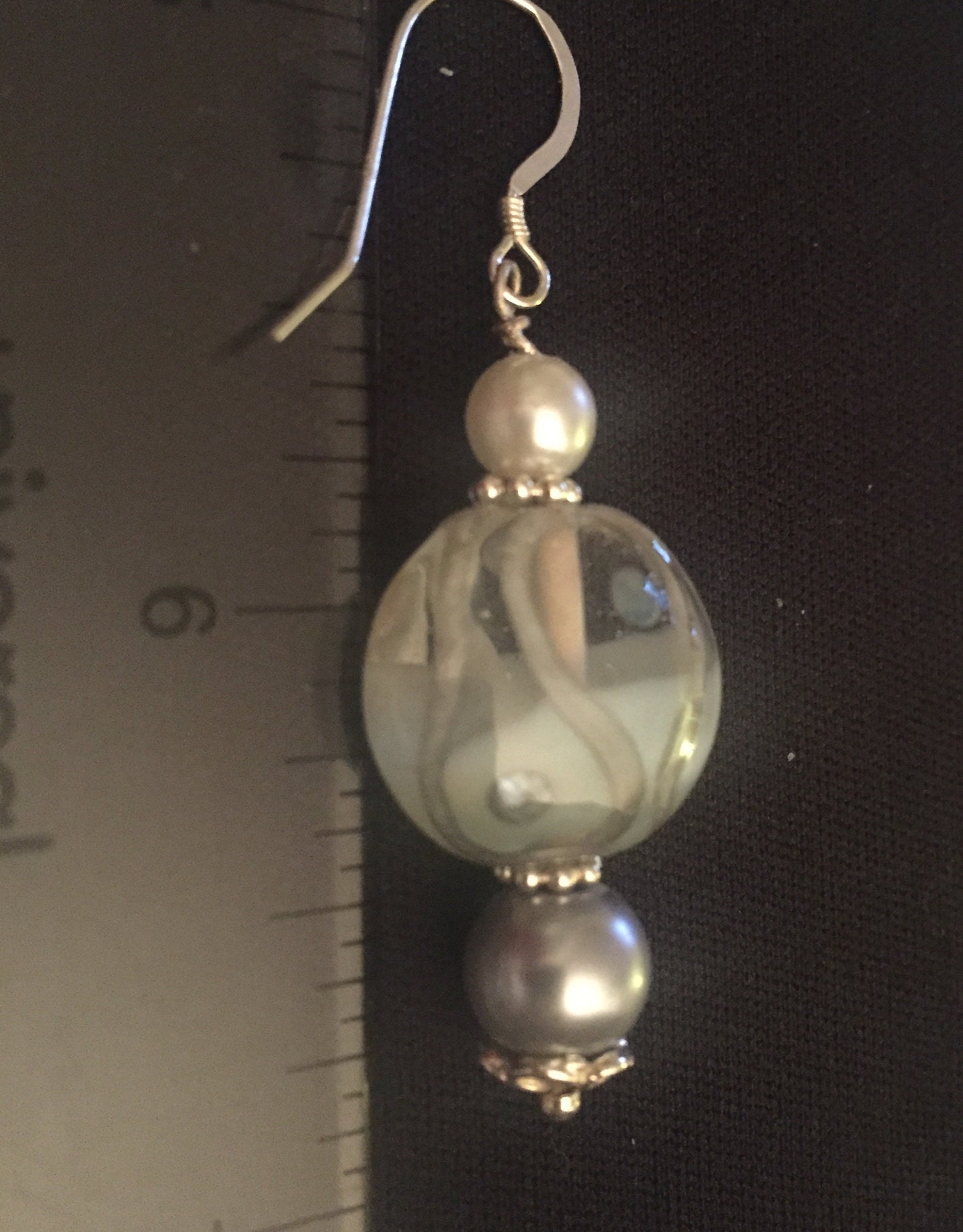 Sterling Silver Czech Lampwork Beads and Pearl Earrings