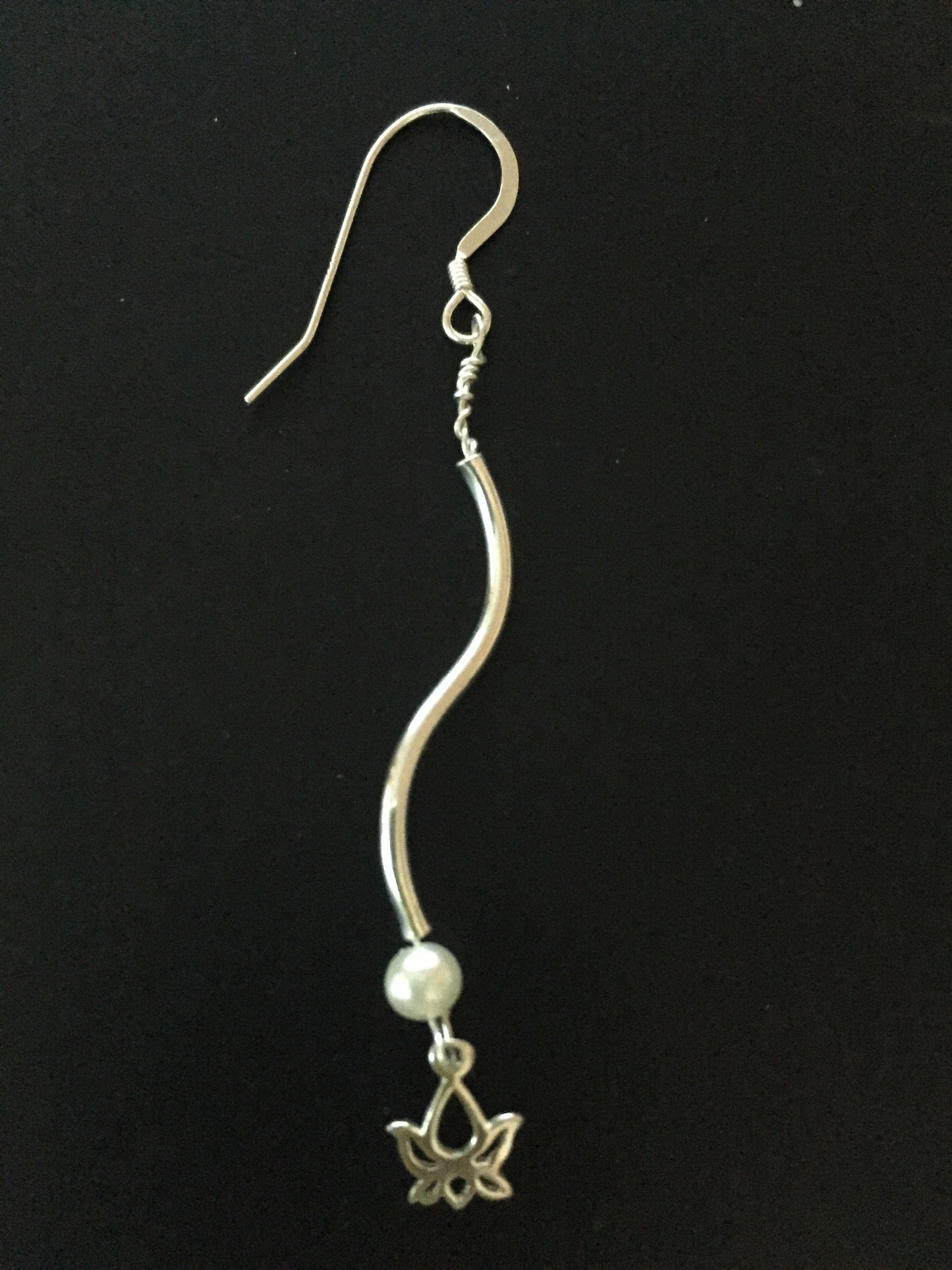 Sterling Silver Wavy Dangle with Tiny Lotus Flower