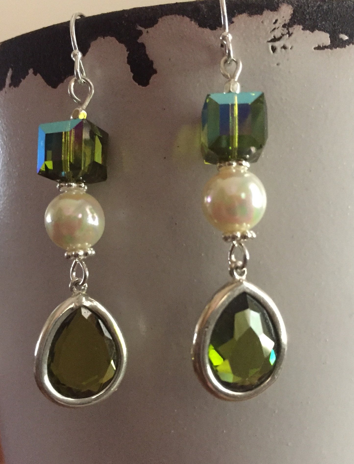 Sterling Silver and Green Crystal Dangle Earrings