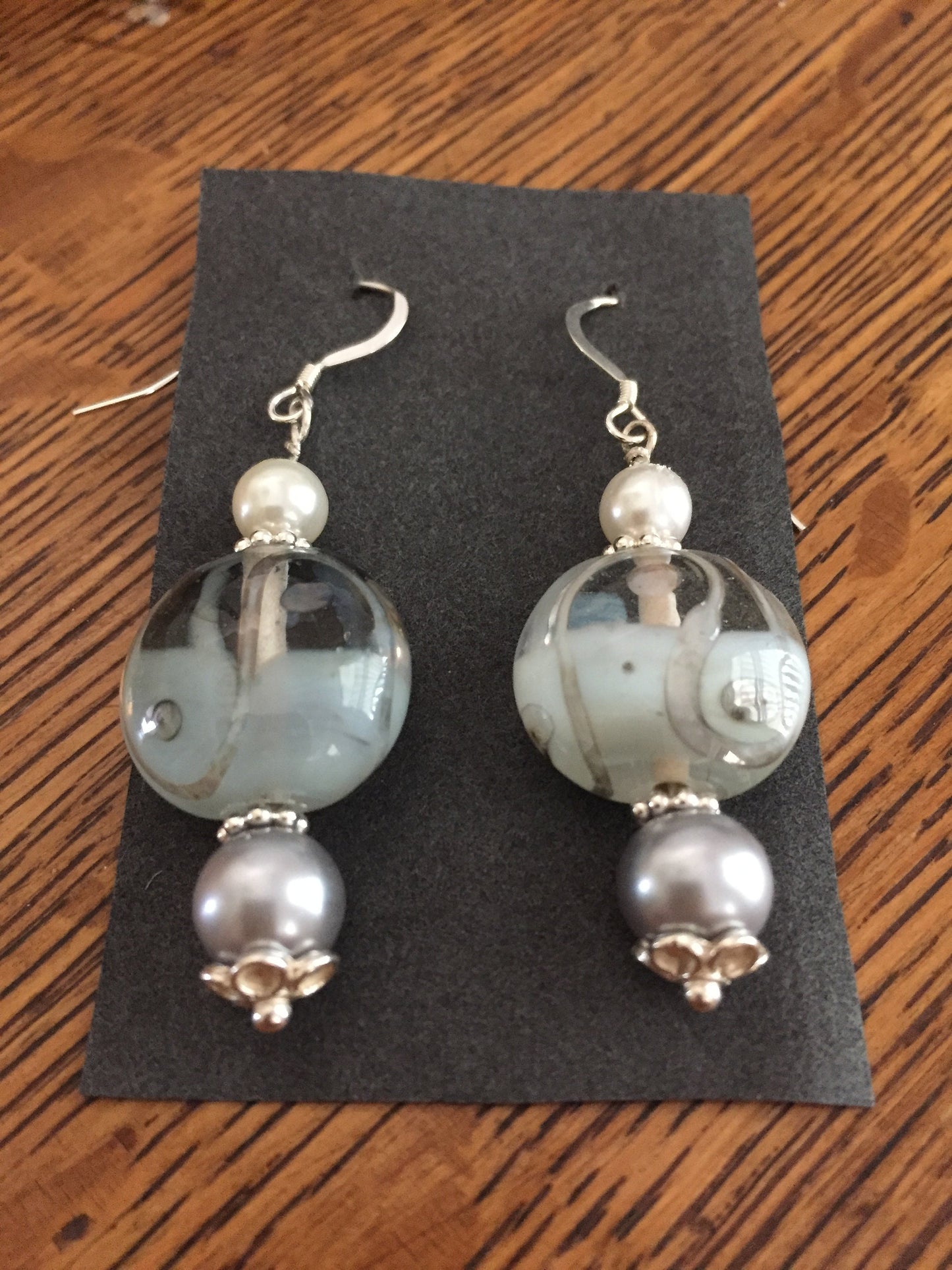 Sterling Silver Czech Lampwork Beads and Pearl Earrings