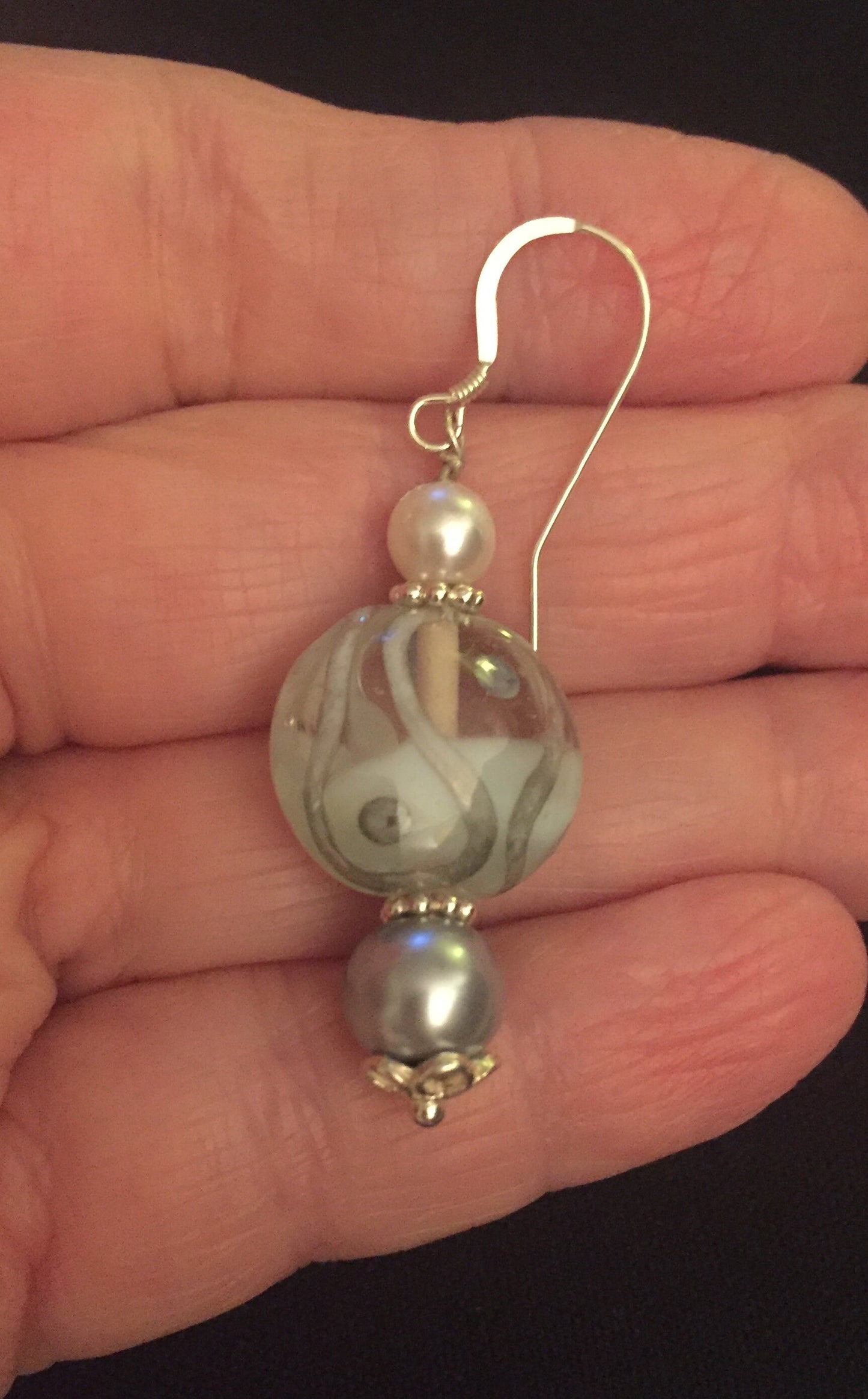 Sterling Silver Czech Lampwork Beads and Pearl Earrings