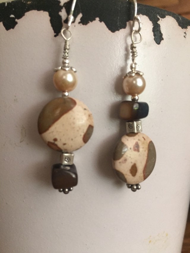 Sterling Silver and Safari Jasper "Mismatched" Dangle Earrings