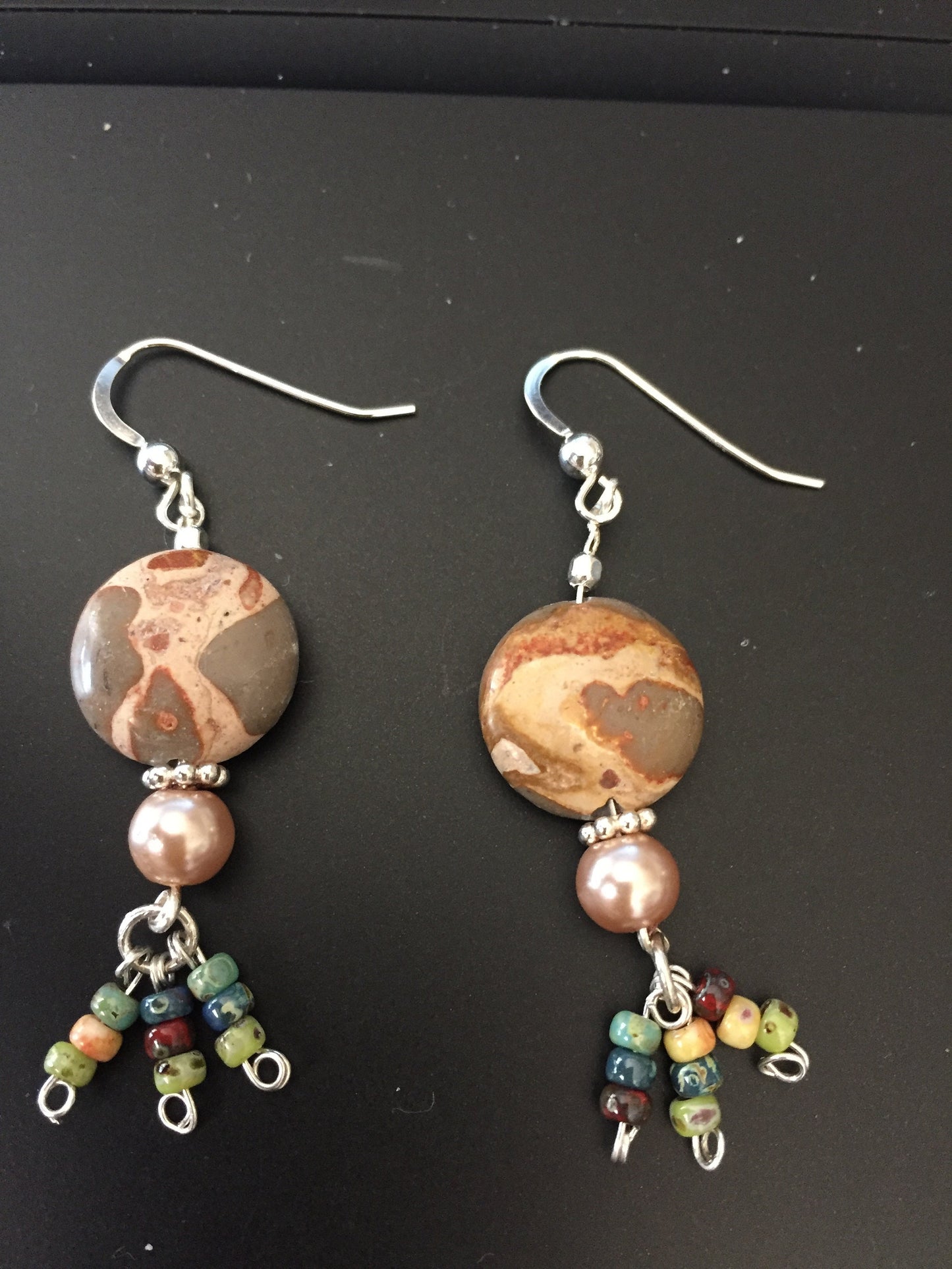 Sterling Silver Safari Jasper Coin Earrings with dangles