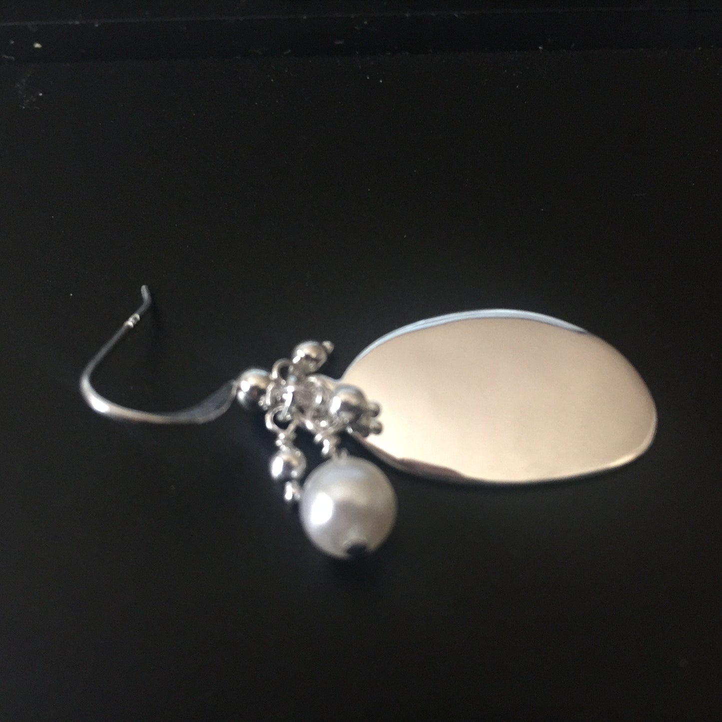 Organic, Modern Shaped Sterling Silver Discs with Pearl and SS Bead Dangle Earrings