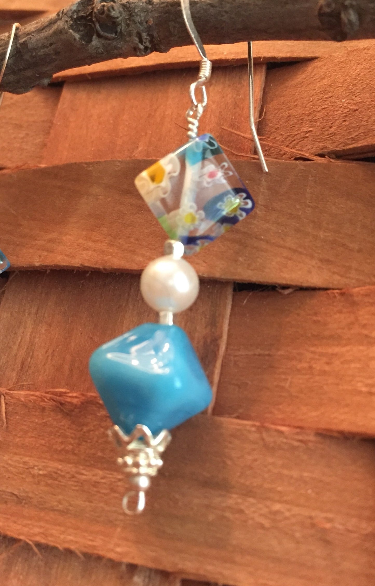 Sterling Silver, Millefiori Dangle Earrings
