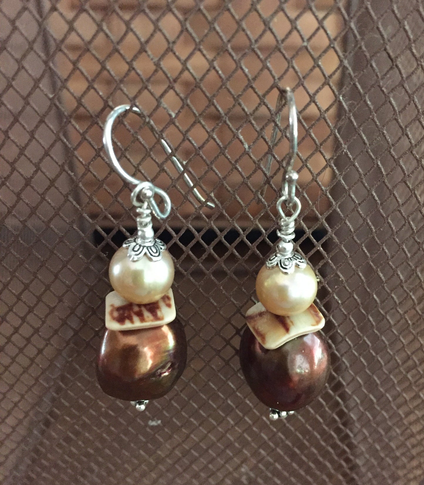 Organic Style Pearl Bead and Sterling Silver Earrings
