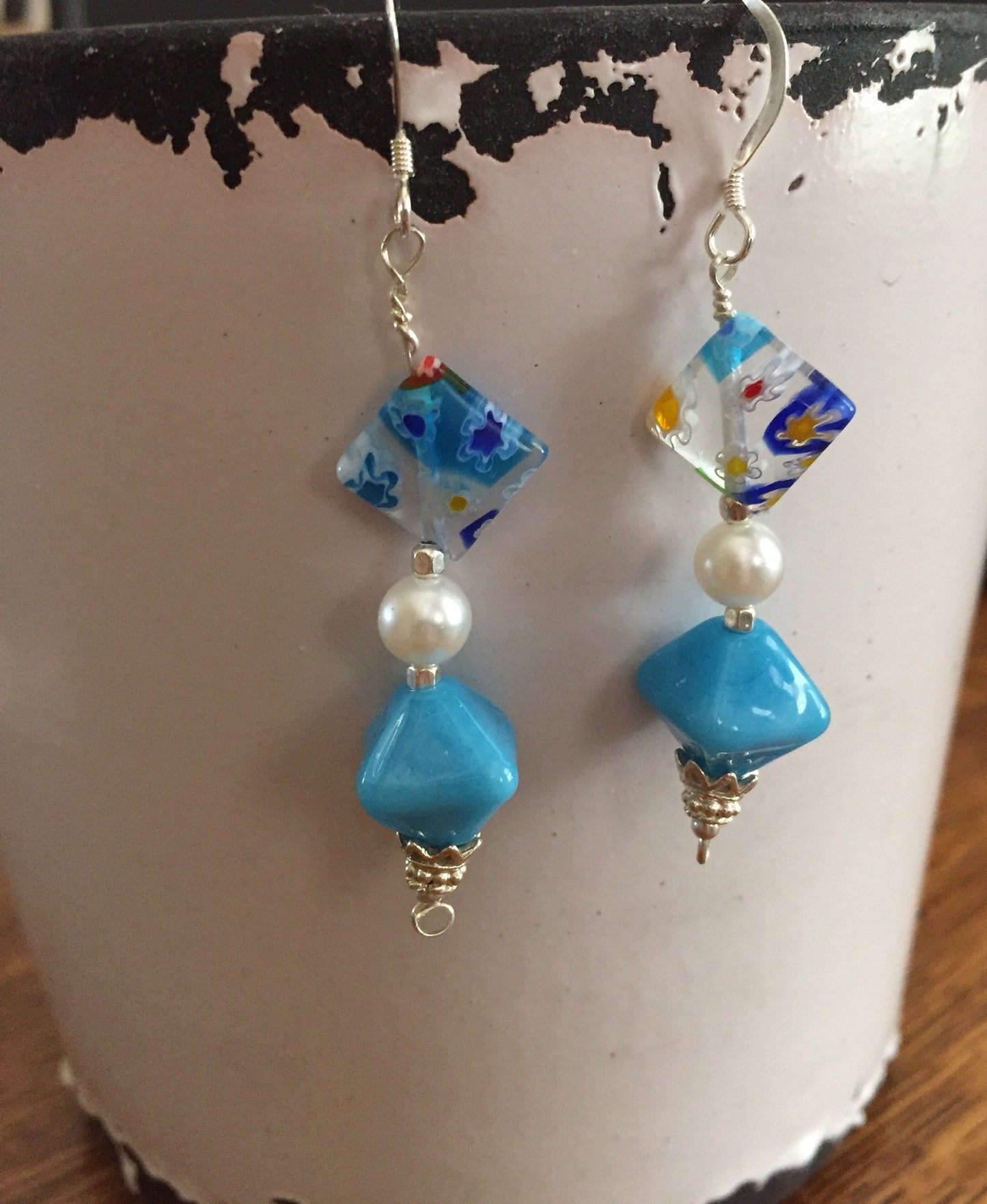 Sterling Silver, Millefiori Dangle Earrings