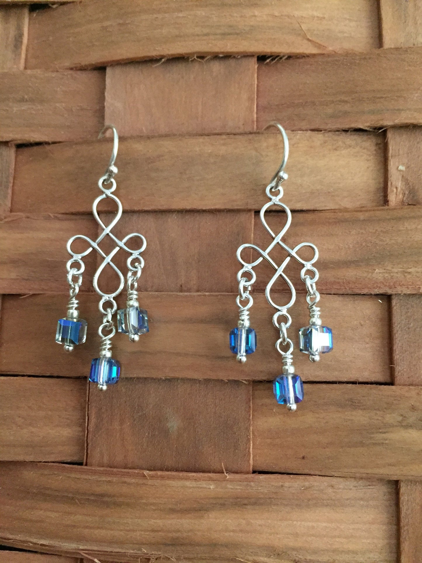 Sterling Silver Chandelier Earrings with Cube Dangles
