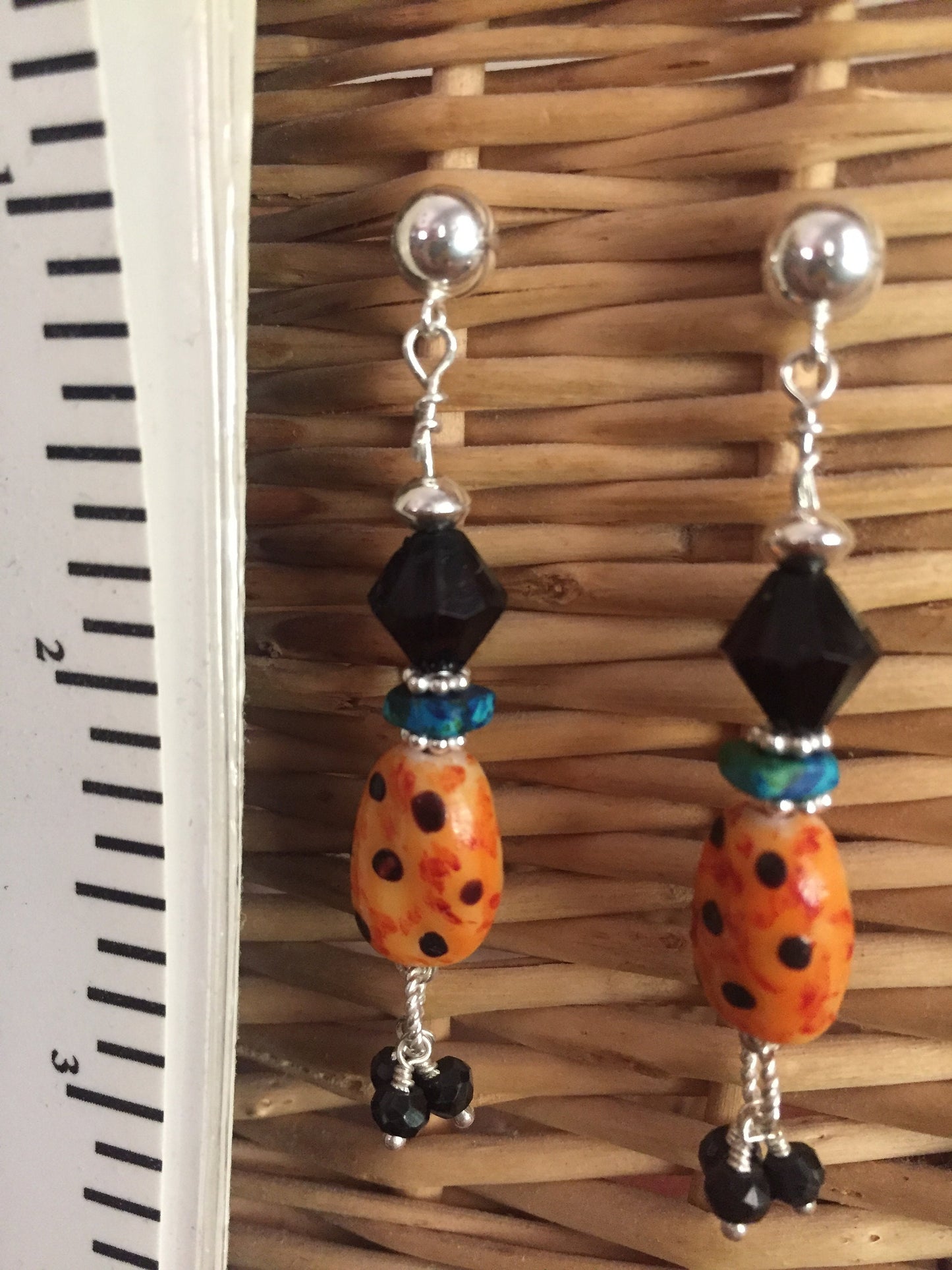Sterling Silver, Hand Painted Animal Glass Beads and Swarovski Crystals Dangle Earrings