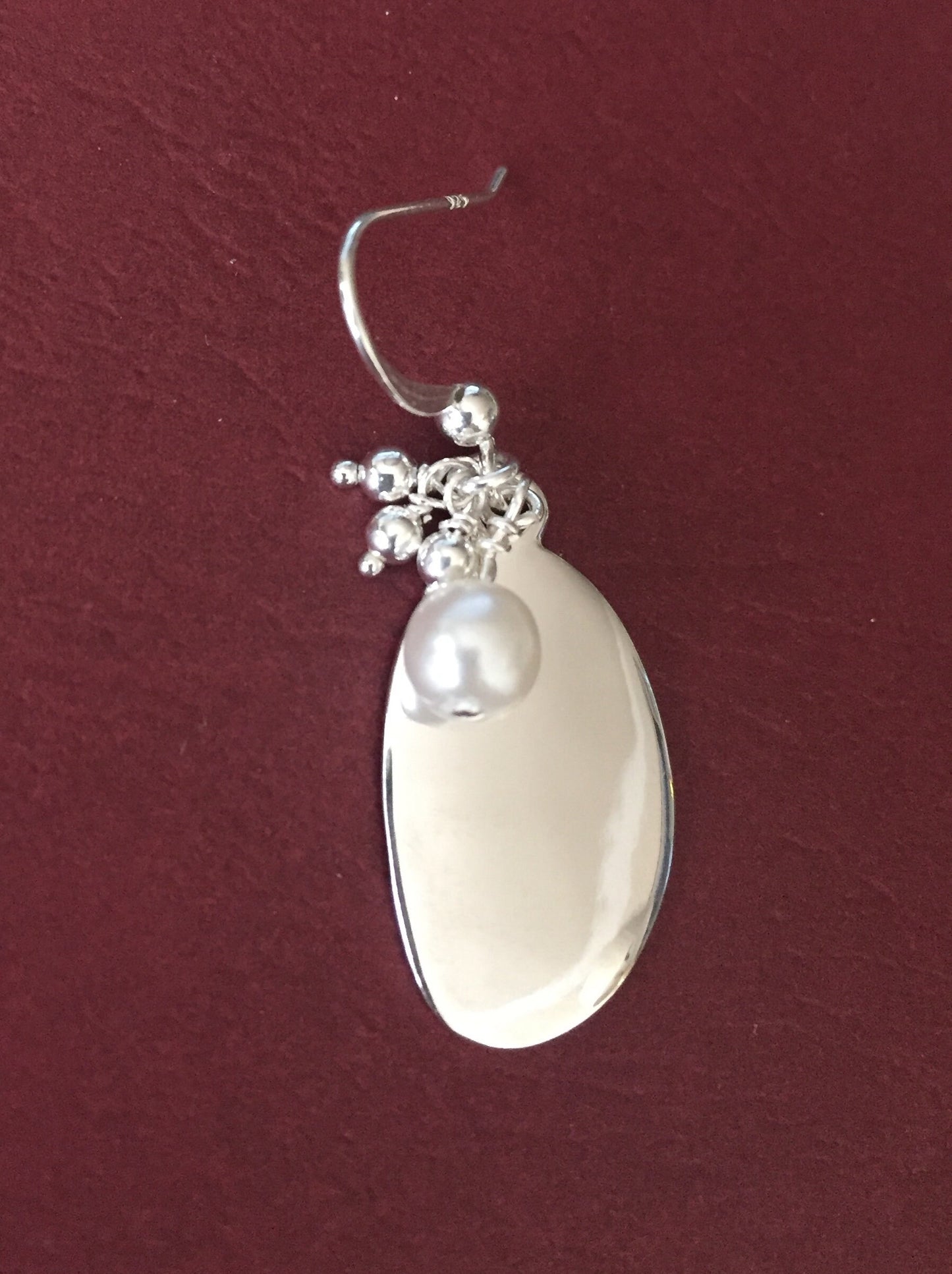 Organic, Modern Shaped Sterling Silver Discs with Pearl and SS Bead Dangle Earrings