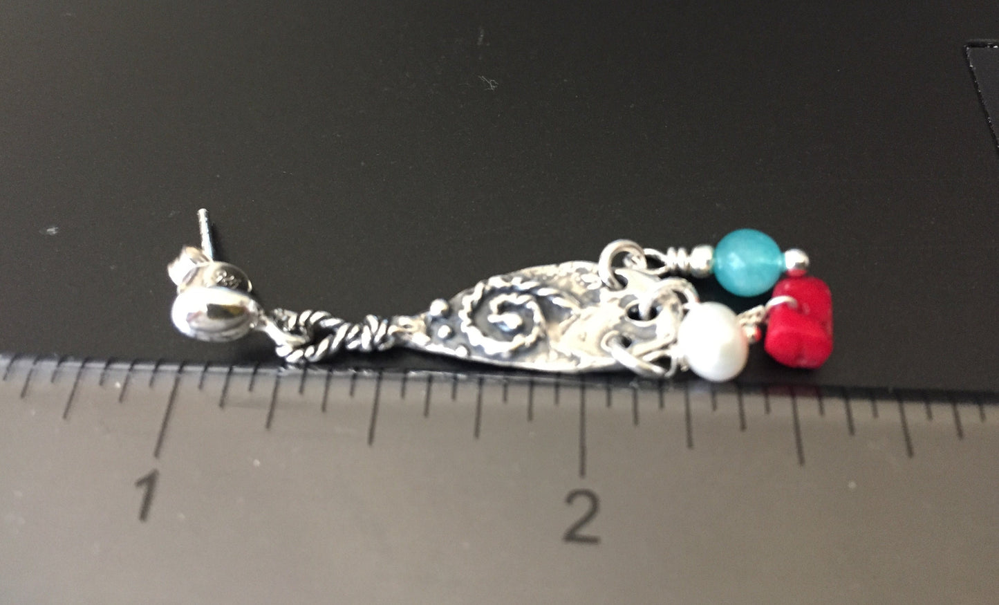 Sterling Silver Spiral Teardrop Earring with Tiny Bead Dangles