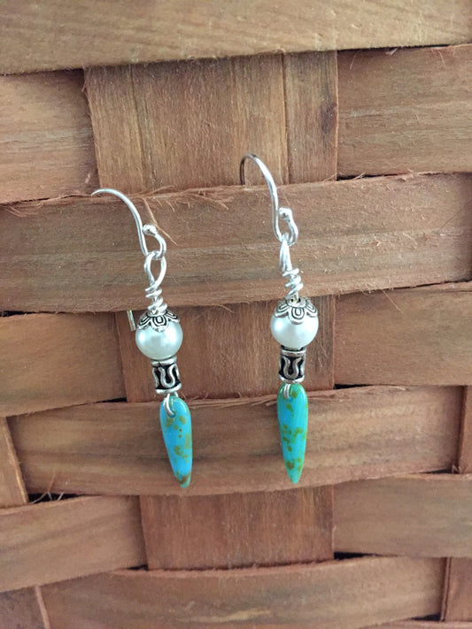 Sterling Silver Thorn Bead Dangle Earrings