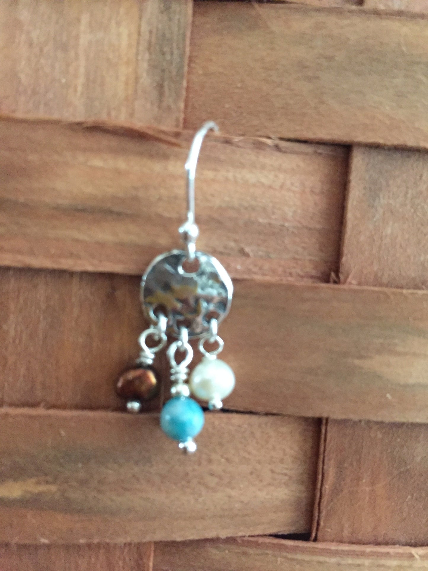 Sterling Silver Hammered Discs with Tiny Bead Dangles