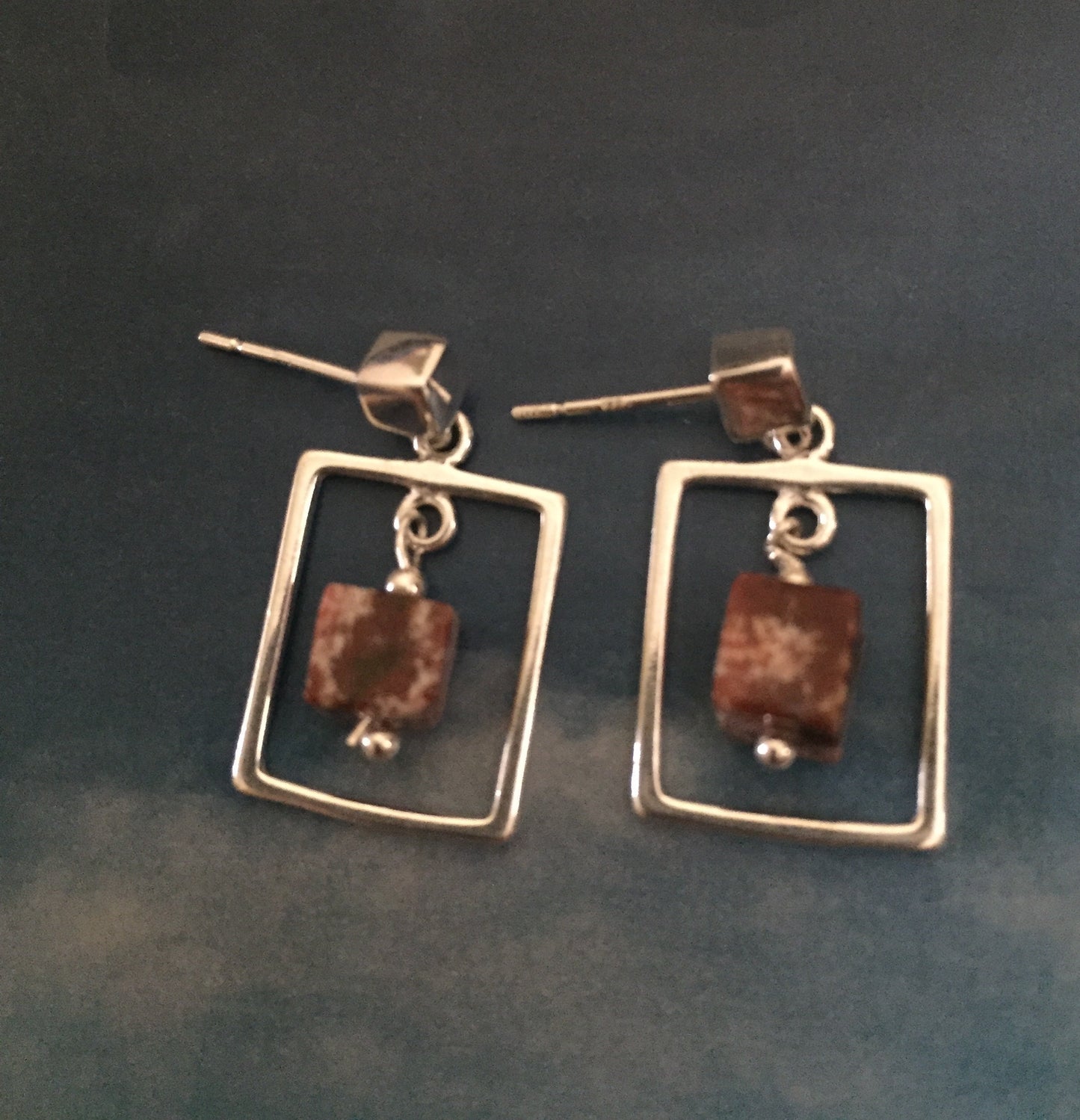 Sterling Silver Frame with Jasper Cube Dangles and S/S Cube Posts