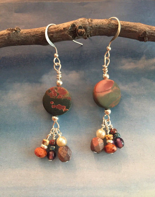 Sterling Silver Jasper Coin Dangle Earrings
