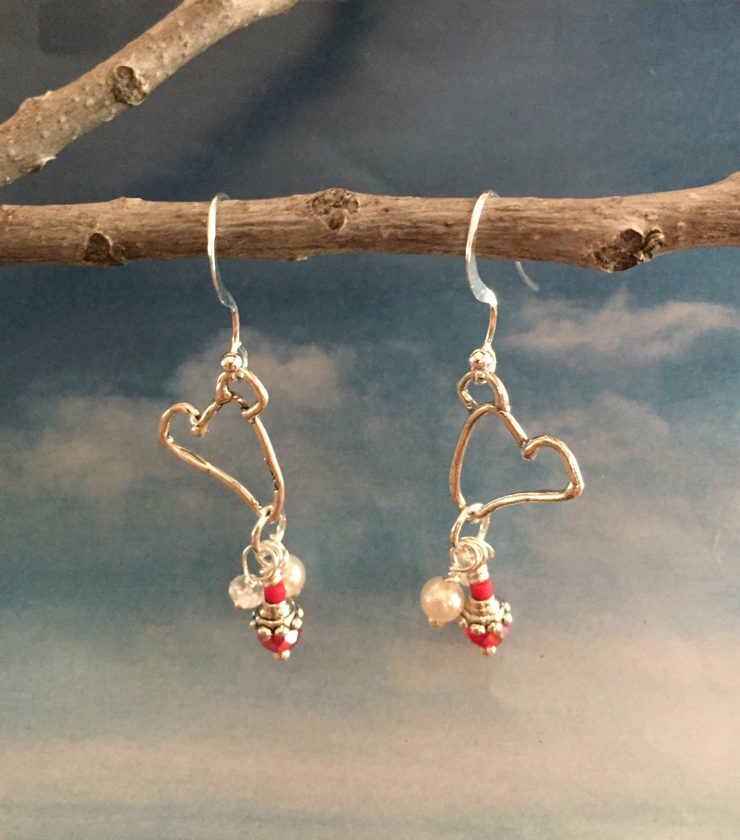 Sterling Silver Artisan Heart Earrings with Dangles