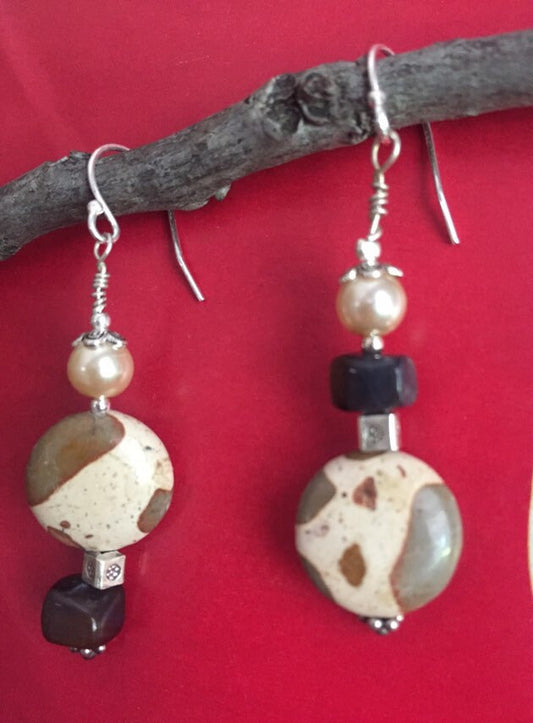 Sterling Silver and Safari Jasper "Mismatched" Dangle Earrings