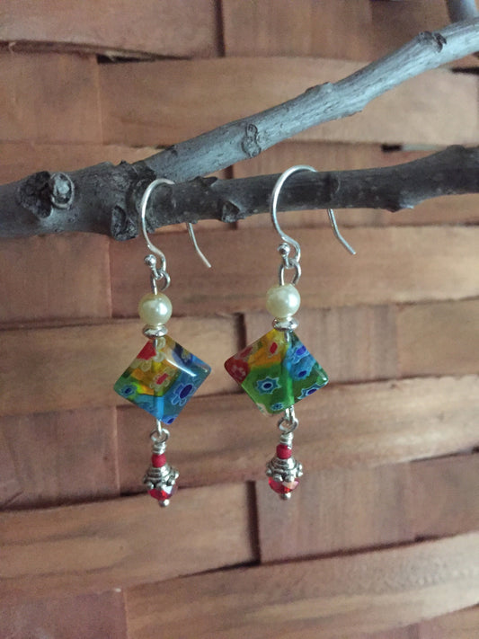 Sterling Silver Millefiori Dangle Earrings