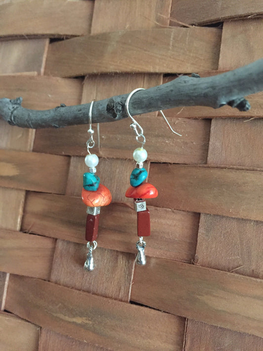 Sterling Silver Organic Stones and Beads Dangle Earrings