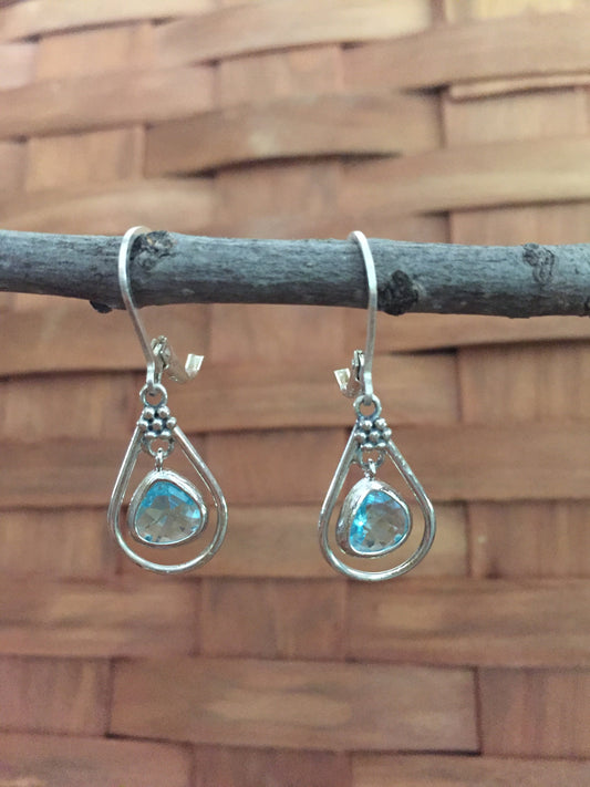 Sterling Silver Chandelier Earrings with Blue Quartz Charm