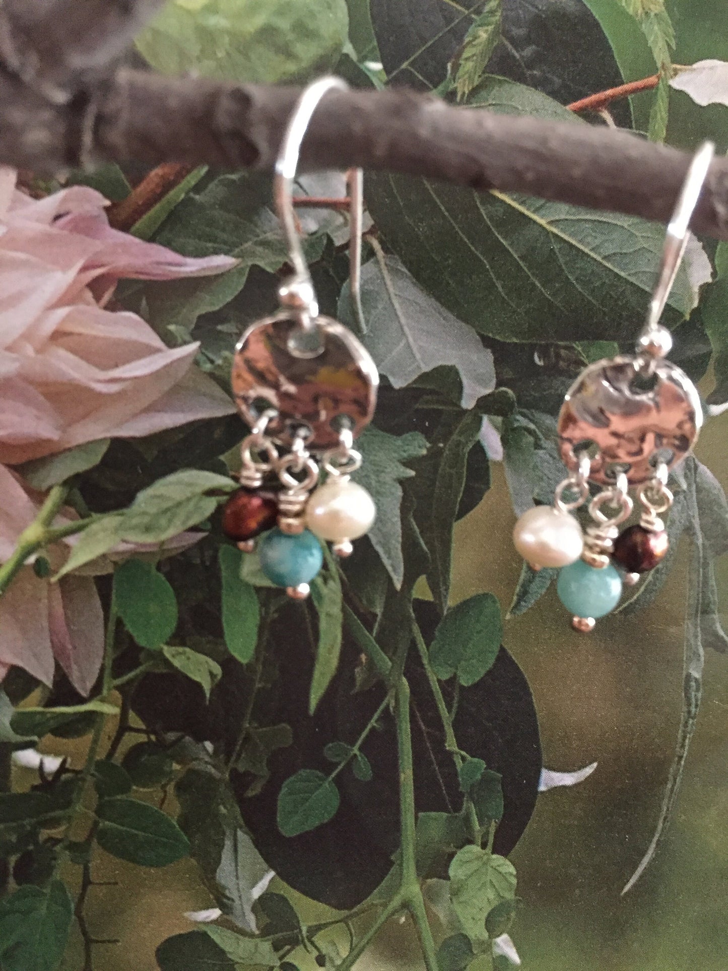 Sterling Silver Hammered Discs with Tiny Bead Dangles