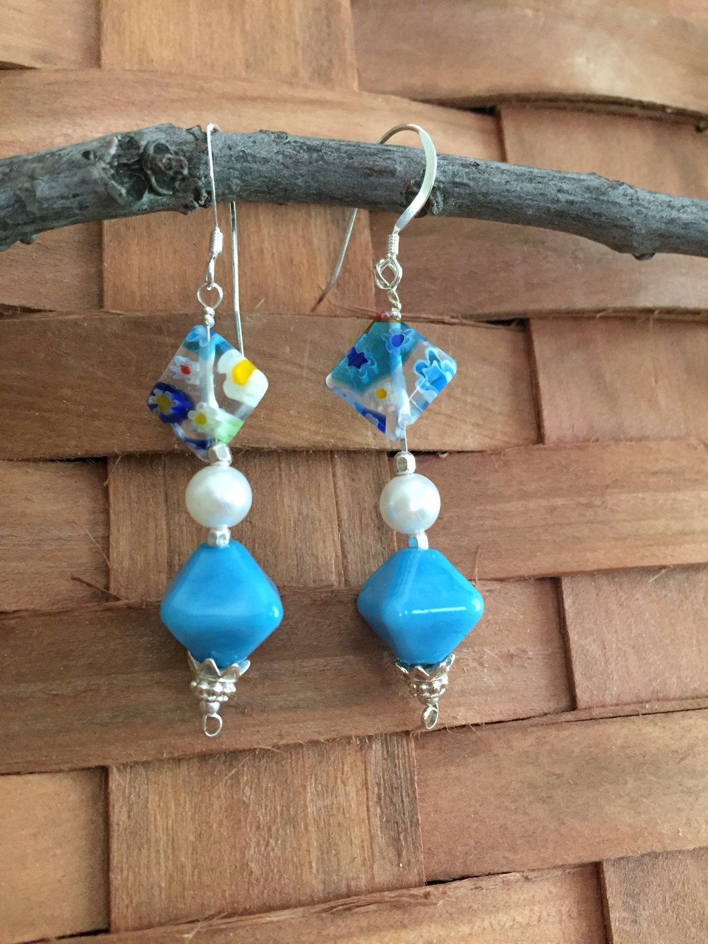 Sterling Silver, Millefiori Dangle Earrings