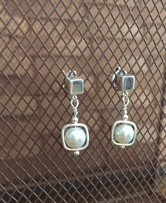 Sterling Silver & Pearl Dainty Dangle Earrings