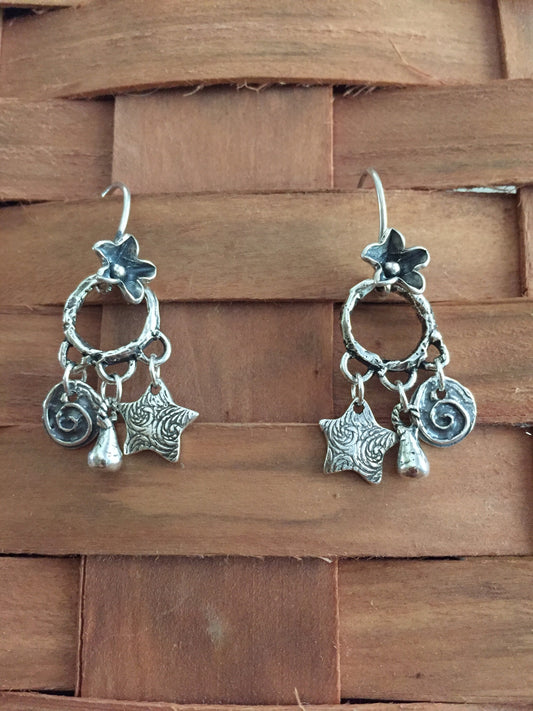 Sterling Silver Tiny Chandelier Earrings with Charms