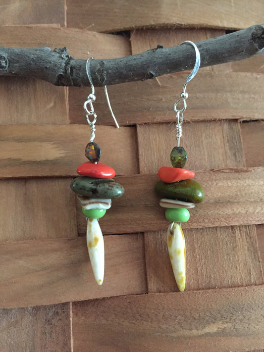Sterling Silver and Organic Stone Dangle Earrings