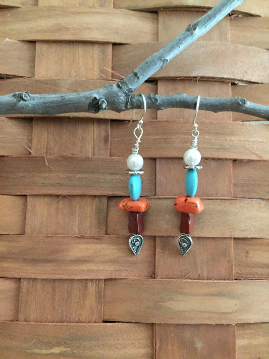 One-of-a-kind Design-Organic Stones and Sterling Silver Dangle Earrings