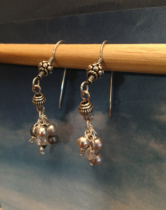 Sterling Silver and Pearl Bead Dangle Earrings