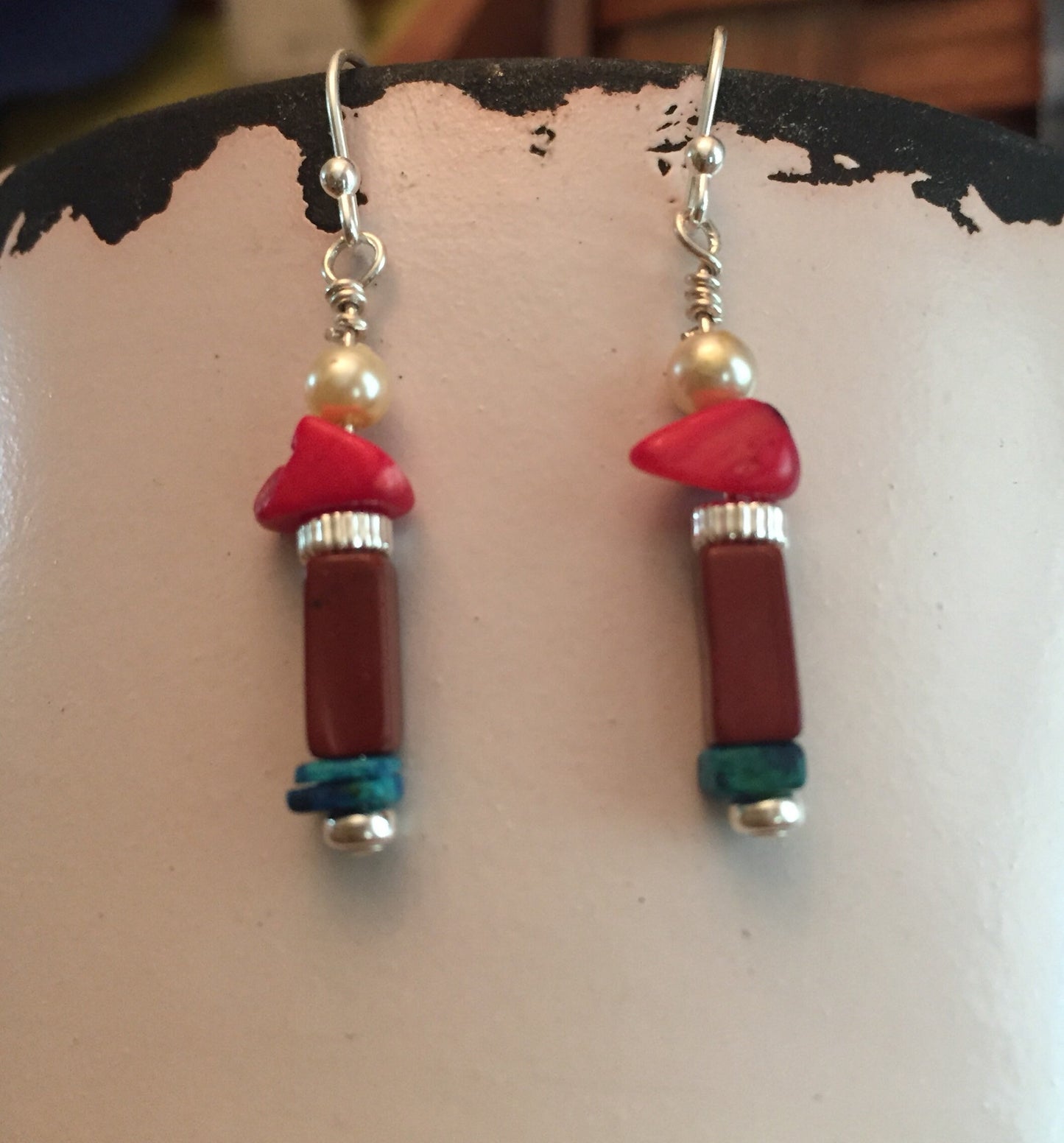 Sterling Silver with Organic Stones and Pearl Bead Dangles