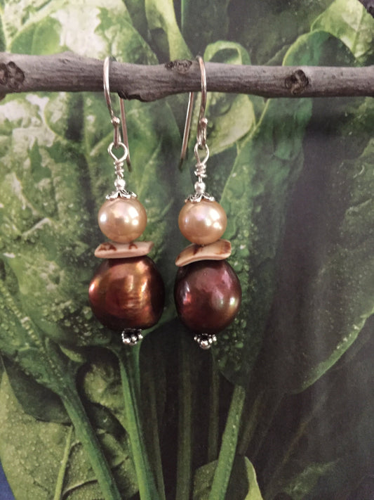 Organic Style Pearl Bead and Sterling Silver Earrings