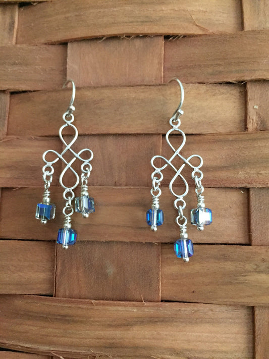 Sterling Silver Chandelier Earrings with Cube Dangles