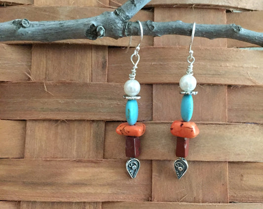 One-of-a-kind Design-Organic Stones and Sterling Silver Dangle Earrings