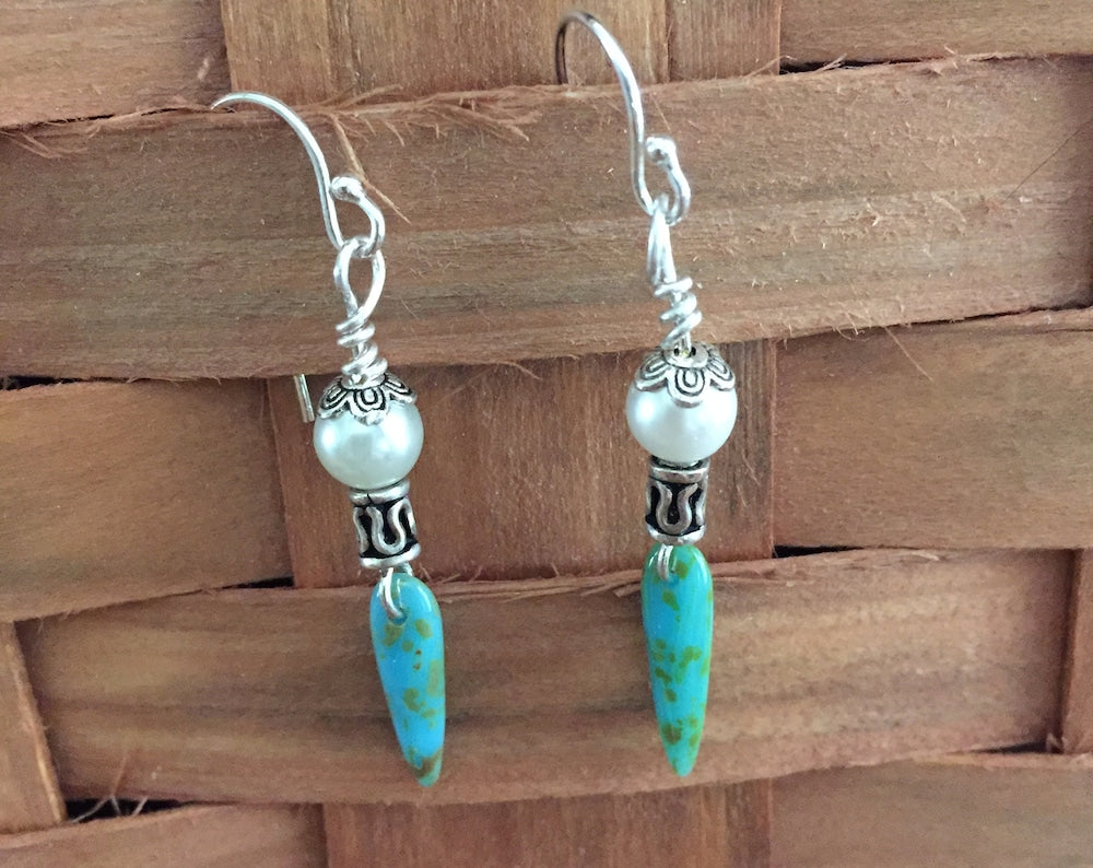 Sterling Silver Thorn Bead Dangle Earrings